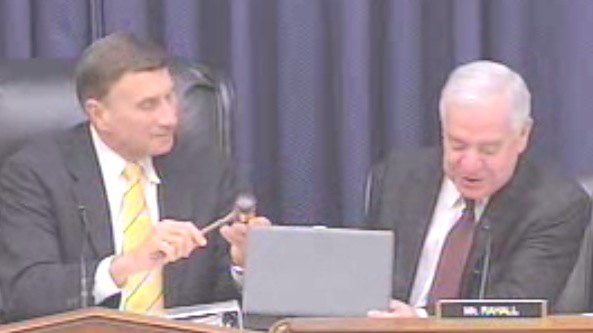 Ranking Member Nick Rahall presents Chairman John Mica with a new gavel to run the Transportation and Infrastructure Committee.