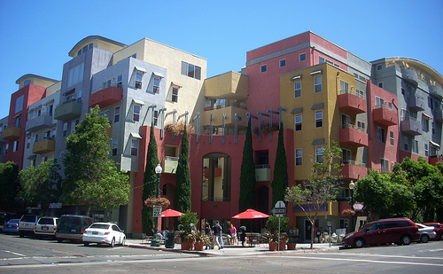 This San Diego condo development has ground floor retail to provide walkable services to the neighborhood. Photo by ##http://www.flickr.com/photos/hercwad/4366962841/##LA Wad##
