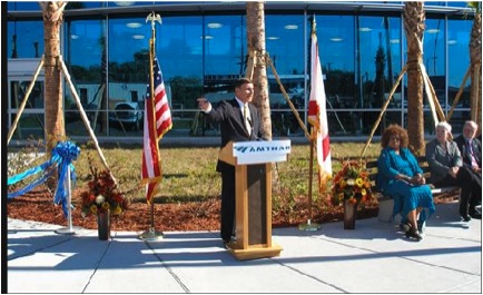 Mica speaks at the ribbon cutting ceremony for the Auto Train terminal in Sanford. Photo courtesy of ##http://mica.house.gov/Photos/#id=136716&num=12##John Mica's office##.
