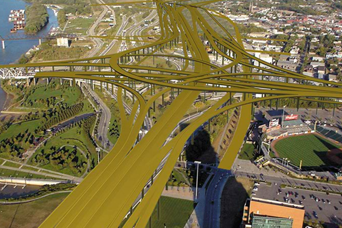 State leaders in Kentucky want to build this $2.6 billion monstrosity right next to downtown Louisville. Image: ##http://8664.org/mt-static/8664/demo/1578/1578_8664ORG_Crossroads.html## 8668##