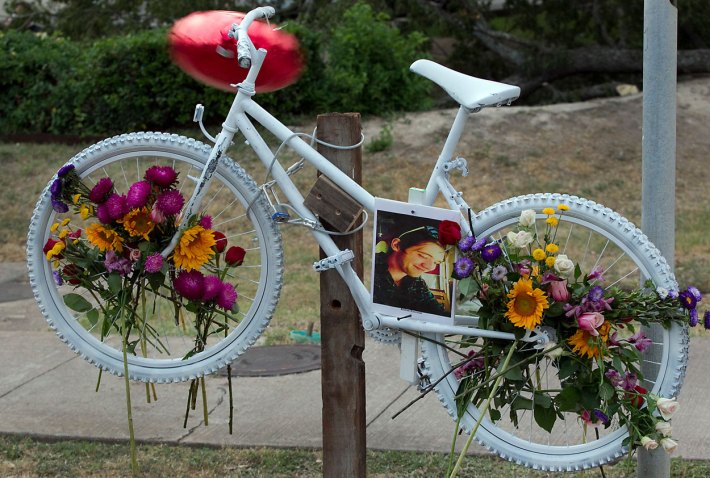 A new bill could mean fewer ghost bikes. Photo: ##http://photoblog.statesman.com/a-ghost-bike-and-a-memorial-bike-ride-for-andrew-runciman-hit-and-run-victim##Collective Vision##
