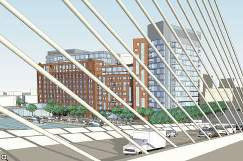 A rendering of the new Lovejoy Wharf 175-unit condo development, Boston's first car-free housing development. Image: ##http://boston.curbed.com/archives/2013/12/no-parking-boston-gives-green-light-to-carless-condo.php## Curbed##