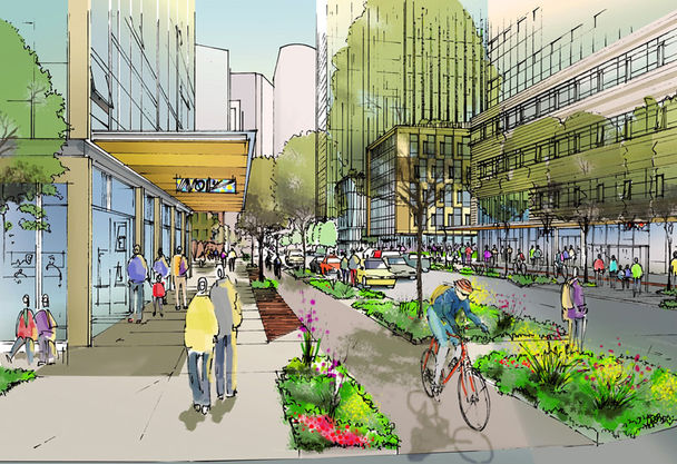 Amazon gets a Streetsie for building this bike lane in front of its Seattle HQ. Image: ##http://seattletimes.com/html/localnews/2021622545_amazoncycletracksxml.html##Seattle Times##