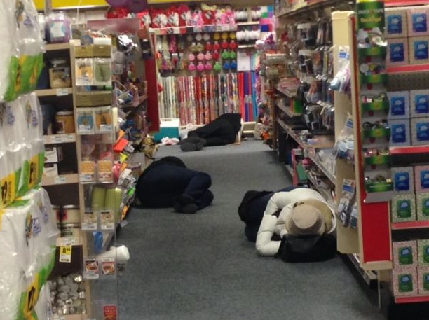 Stranded people slept on the floor of stores throughout Atlanta. Image: Atlanta Journal Constitution