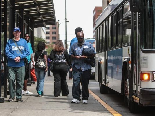 Indianapolis' bus-only transit system will stay that way, thanks to a light rail ban in the transit funding bill. Photo: ##http://www.indystar.com/story/news/politics/2014/02/04/indiana-senate-oks-indy-area-transit-bill/5204849/##Indy Star##