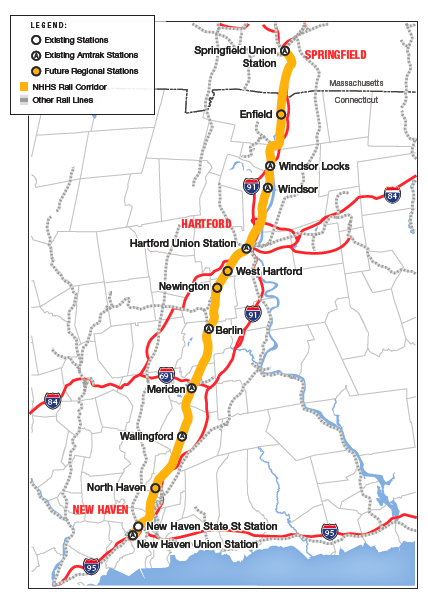 Central Connecticut is about to get a lot more friendly for bus and rail commuting. And the state is taking measures to make sure the right kind of housing is in place, as well. Image: NHHSrail