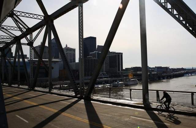 Louisville officials say cyclists and pedestrians who use the Second Street Bridge are out of luck for the next few months. Photo: Courier Journal