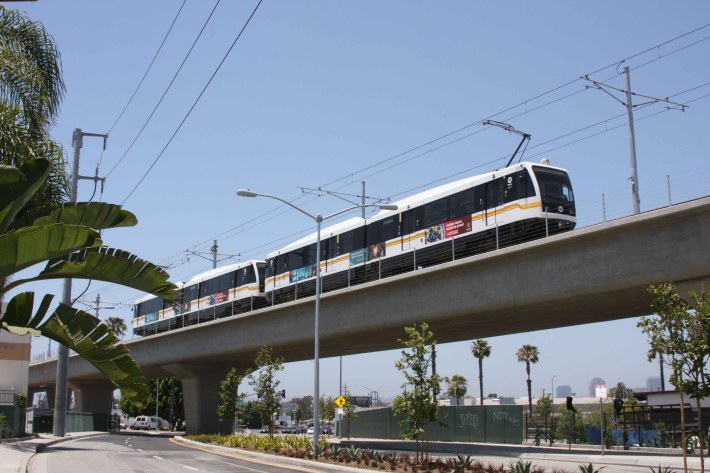 Transit expansions, like LA's expo line, which opened in 2012, helped boost transit ridership to levels not seen in 57 years. But will the federal funding crisis keep transit from flourishing? Photo: ##http://thesource.metro.net/tag/expo-line-testing/##The Source##