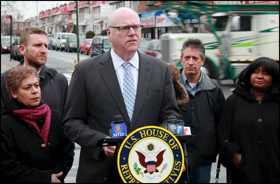 Rep. Joe Crowley announces his Pedestrian Fatalities Reduction Act this morning in Queens. Photo courtesy of the Office of Rep. Joe Crowley.