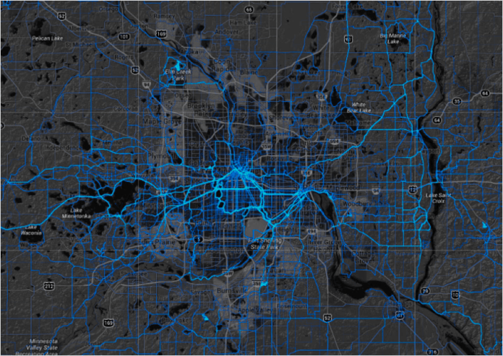 This ##Strava map shows that people run and ride bikes all over the Twin Cities area.