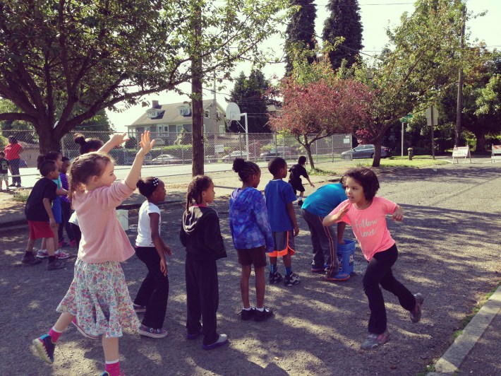 St. Terese students in Seattle held their field say in 35th Avenue. Photo: Seattle Public Space Program