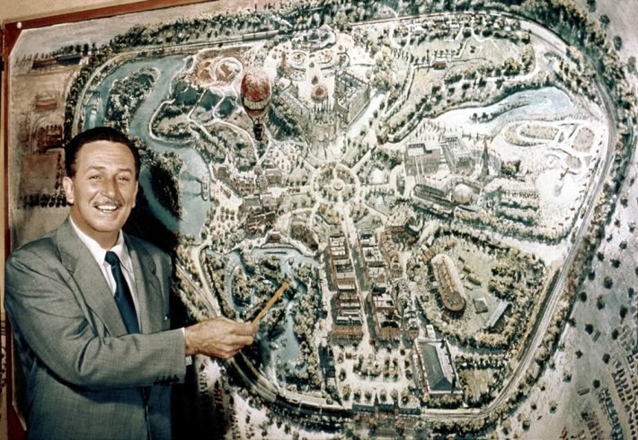 In the fifties, Walt Disney became more interested in making places than making movies. Photo: ##http://blogs.disney.com/insider/articles/2014/04/06/60-years-ago-disneyland-starts-journey-from-dream-to-reality/##Disney Insider##