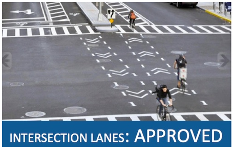 Bike lane markings in the intersection space may soon be part of important engineering guidance. Image: Bike Delaware