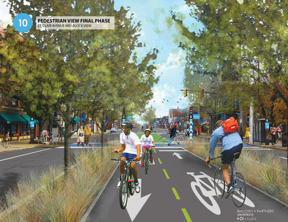 A local group is proposing repurposing old streetcar rights of way into protected bike lanes. Image: Bialosky & Partners