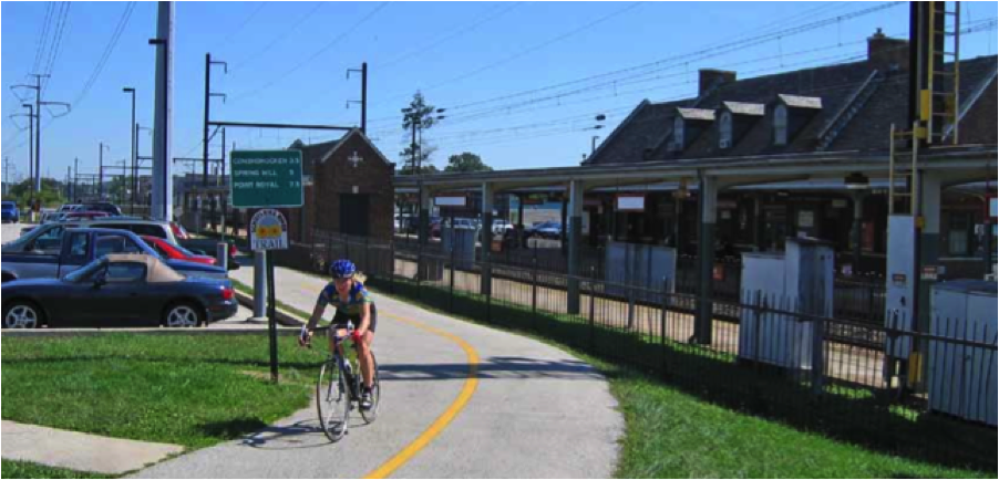 Despite high train frequency, southeastern Pennsylvania's Schuylkill River Trail -- 60 miles long and about to double in length -- provides a stress-free biking and walking experience. All photos from ##http://www.railstotrails.org/ourWork/reports/railwithtrail/report.html##RTC##