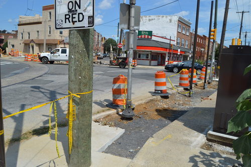 Construction on a dangerous East Passyunk intersection in Philadelphia. Photo: Hilly Curbed