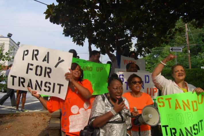 Activists in Clayton County, Georgia, support a ballot measure that would connect the county with the regional transit system. Photo: STAND UP via ##http://saportareport.com/blog/2014/07/as-clayton-commission-gets-a-marta-vote-do-over-spotlight-shines-on-gail-hambrick/##Saporta Report##