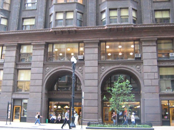Chicago's 17-story Monadnock building provides pedestrians with an interesting architectural experience and retail amenities at their eye level, despite being almost 200 feet tall. Photo: ##http://en.wikipedia.org/wiki/Monadnock_Building#mediaviewer/File:Monadnock_Building_East_Facade.jpg##Wikipedia##