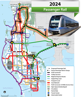 This is what Pinellas County's rail system could look like in 10 years, if it passes Tuesday's ballot referendum. Image: ##http://greenlightpinellas.com/about/view-the-maps##Greenlight Pinellas##