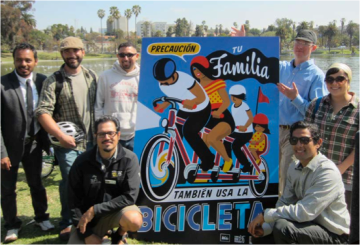 In Los Angeles, Multicultural Communities for Mobility helped Latino community members learn both bike mechanics and bike advocacy. A PSA campaign heightened the visibility of cyclists of color within their own community. Photo: Multicultural Communities for Mobility