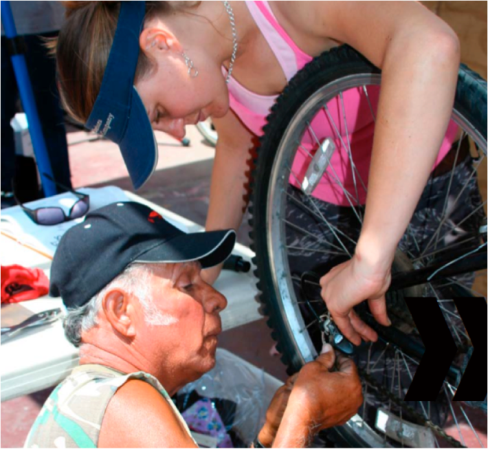 The Santa Barbara Bicycle Coalition's Bici Centro invites people from all backgrounds to learn together how to fix and maintain their bicycles for free. Photo credit: Christine Bourgeois