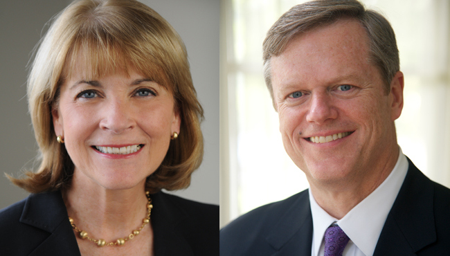 Democrat Martha Coakley, left, and Republican Charlie Baker, right, are running for governor of Massachusetts.