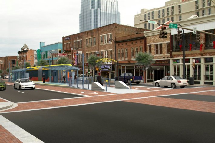 As REM would say, it's crazy what you could've had, Nashville. Rendering of an AMP bus rapid transit stop from Facebook, via ##http://nashvillepublicradio.org/blog/2013/07/01/brt-dummy-post/##Nashville Public Radio##