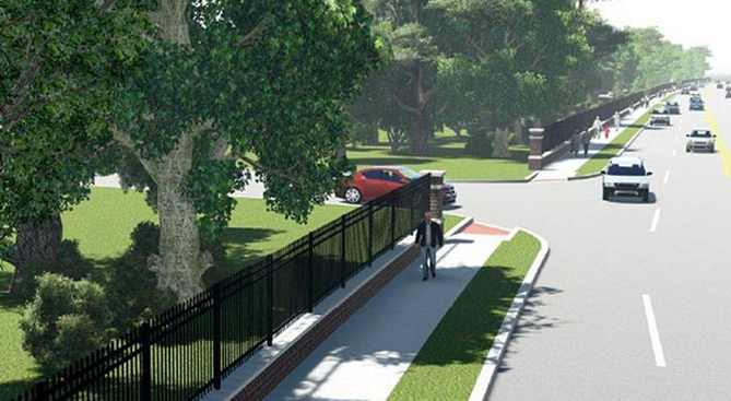 This rendering shows plans for a sidewalk on Riverside Drive. Image: Smart Growth Tulsa Coalition