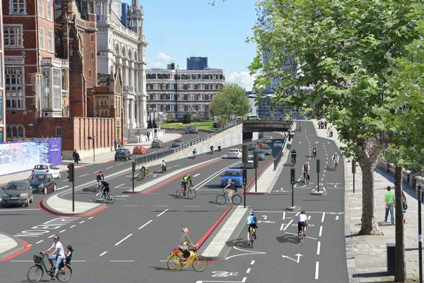 London's "crossrail for bikes" will be the longest protected bike lane in Europe. Image: London Evening Standard