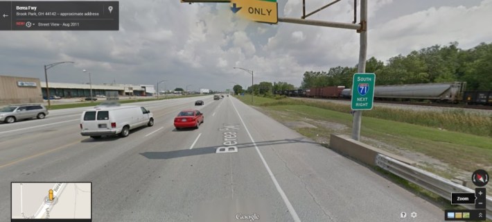 This is an actual bus stop in Cleveland. We swear. Image: Google Maps via Tim Kovach