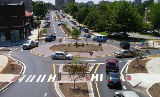 Part of Florida's safe streets strategy is implementing more roundabouts, like this one from Asheville, North Carolina. Photo: FDOT