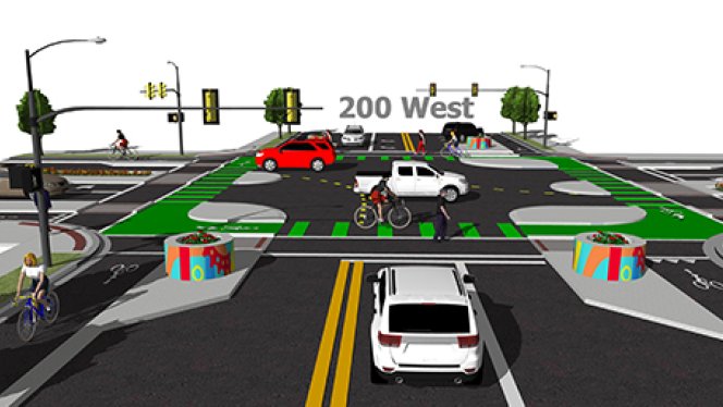 Salt Lake City has plans to install the first protected intersection for cyclists. Image: Salt Lake City via KSL.com