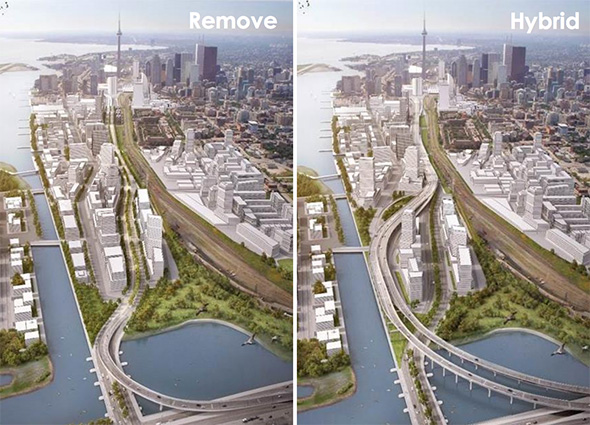 Toronto could have had a waterfront boulevard but the Council voted to keep an elevated highway instead. Image: ##http://www.blogto.com/city/2015/06/toronto_votes_for_hybrid_option_on_east_gardiner/##Blog TO##