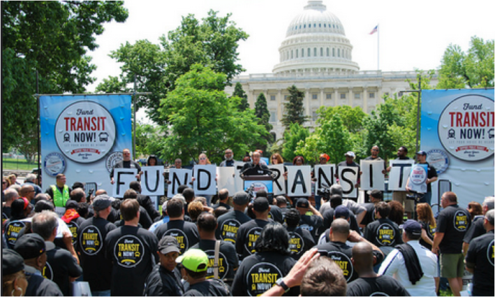 The Amalgamated Transit Union wants more protections for transit in the multi-year transportation bill. Photo: ##http://www.atu.org/media/multimedia/photos/national-transit-action-rally##ATU##