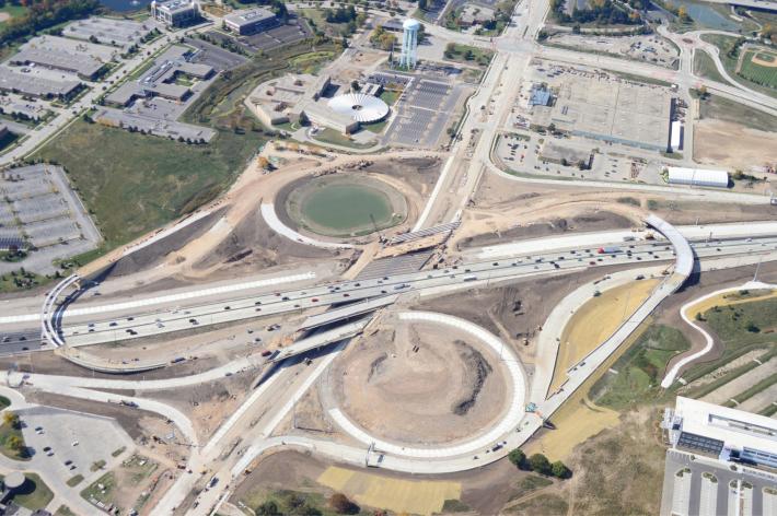 Among other excellent decisions, the Joint Finance Committee decided to kill funding for I-94 expansion between the Zoo and Marquette Interchanges. Photo: ##http://wuwm.com/post/zoo-interchange-reconstruction-triggers-more-closures-some-openings##WISDOT via WUWM##