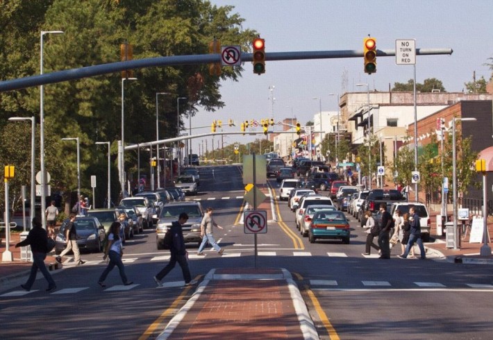 House Bill 44 would have made this very successful road diet on Raleigh's Hillsborough Street illegal. Thankfully, lawmakers came to their senses. Photo: NC DOT