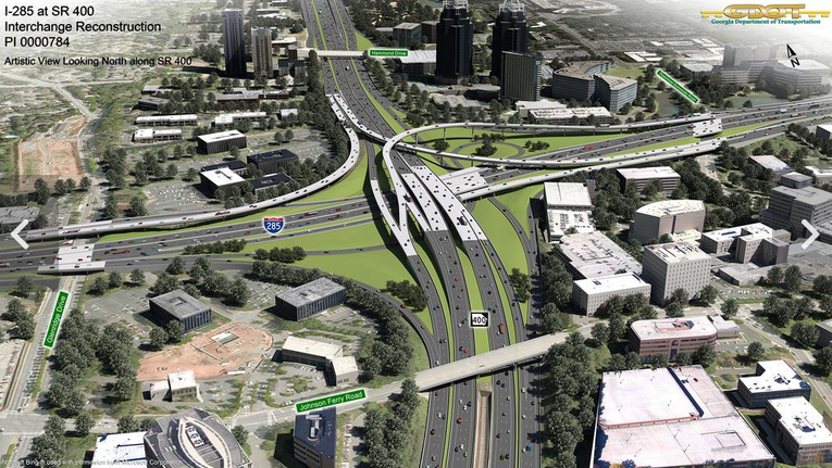 The $1.1 billion expansion of SR 400 and I-285 in Atlanta was able to escape a larger environmental review process because of the finding it would have "no significant [environmental] impact." Image: GDOT