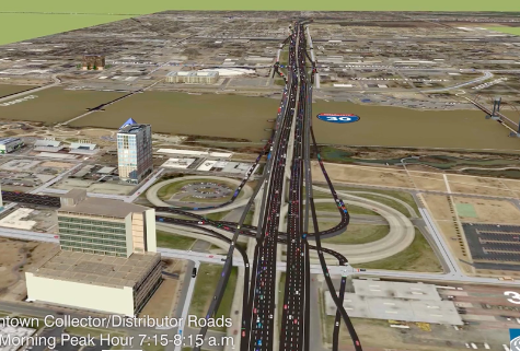 This is how highway planners envision the expanded road would look during morning rush hour in 40 years. Image: AHDT via Arkansas Times