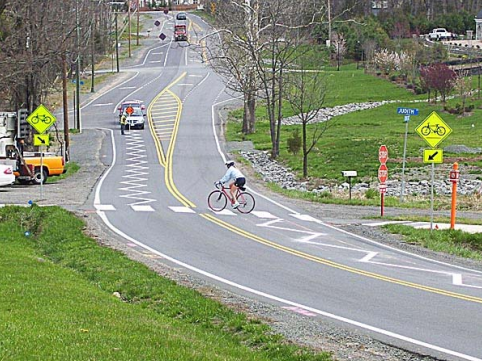 This photo shows another style of zig zag pavement marking tested in Virginia. Photo: VDOT