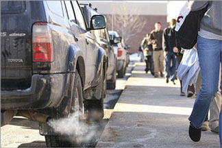 Idling near schools can trigger asthma attacks -- a leading cause of childhood mortality. So why is it considered so acceptable? Photo: IdleFreeVermont