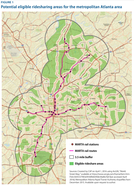 Is it smart of transit agencies to use Uber subsidies to expand their service areas? Map of Atlanta's MARTA plus a three-and-half mile buffer via CAP