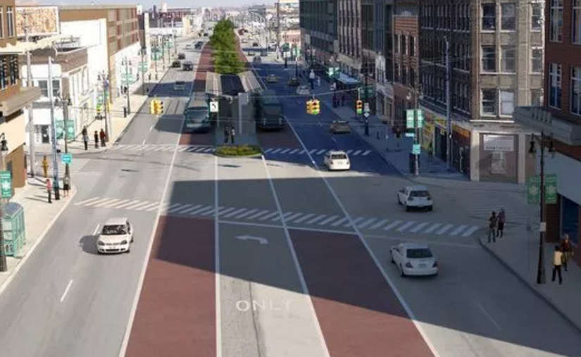 A rendering of what Gratiot Avenue would look like with bus rapid transit. Image: Michigan RTA via Curbed