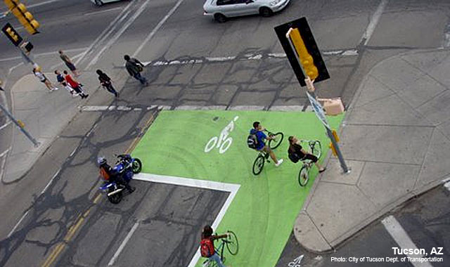 Bike boxes are going to become part of the standard street design guidance. Photo: NACTO