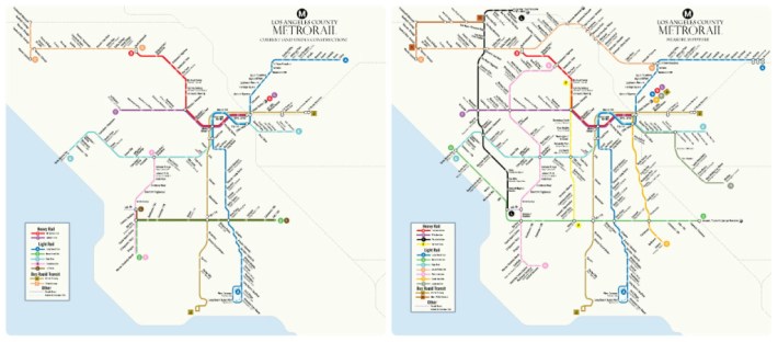 L.A. County Metro wants to about double the size of the region's rail network. Maps: Adam Linder