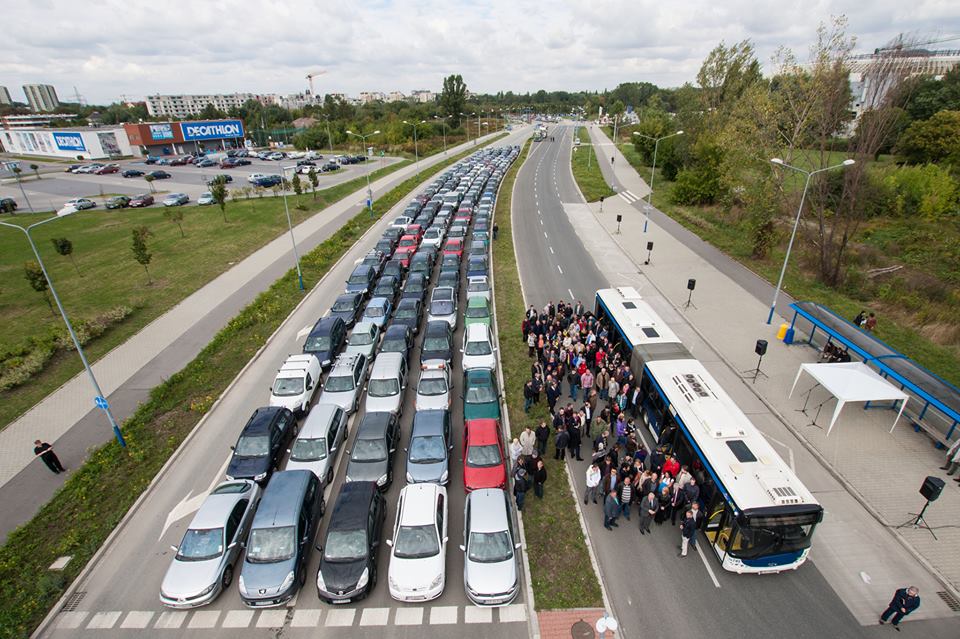 Cars consume a lot more space to move the same amount of people as a bus.
