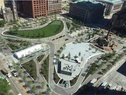 Public Square was designed to facilitate bus access. Now additional money will have to be raised to change the newly redesigned square to keep out buses. Photo: Group Plan Commission