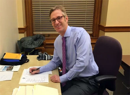 Portland's new Mayor, Ted Wheeler, rode his bike to work Tuesday despite the 25 degree weather.