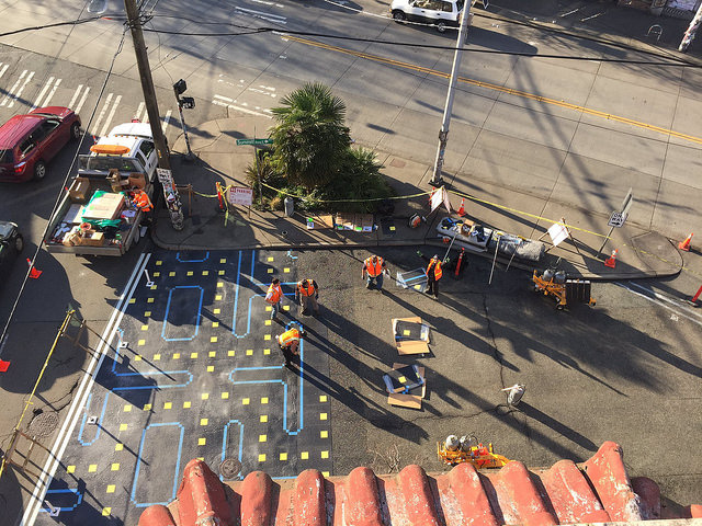 Seattle DOT installs a Pac Man themed pedestrian plaza in the Capital Hill neighborhood. Photo: