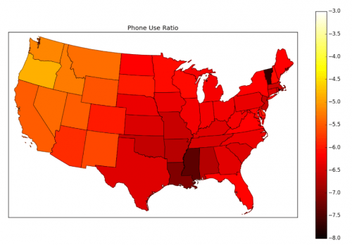 Vermont was the most distracted state. Oregon was the least. Map: Zendrive