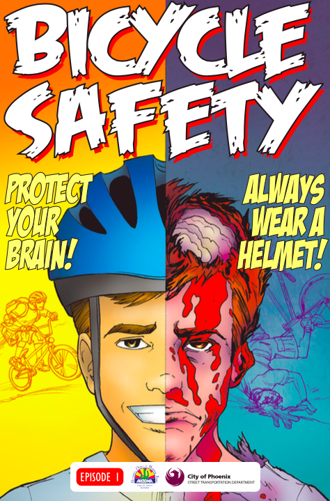 Phoenix used this insanely graphic comic strip to warn kids to wear bike helmets -- an example of the "threat of violence" technique many cities used to in reference to bike helmets. Photo: City of Pheonix